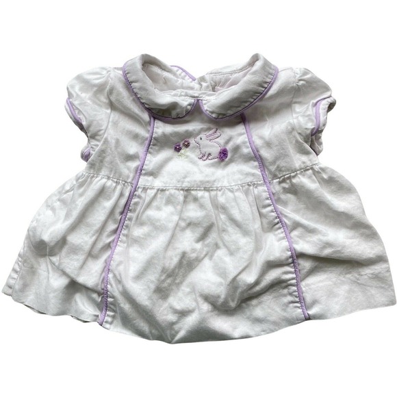 JANIE AND JACK Layette Bunny Dress White Purple Cotton Easter Spring Infant 3-6m - Picture 1 of 8